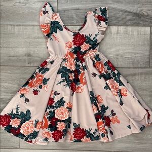 Dot dot smile empire Floral Kids Dress in Red and Green